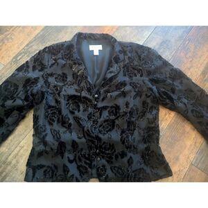Talbots Petites Women's Black Velvet Floral Blouse - Size 12